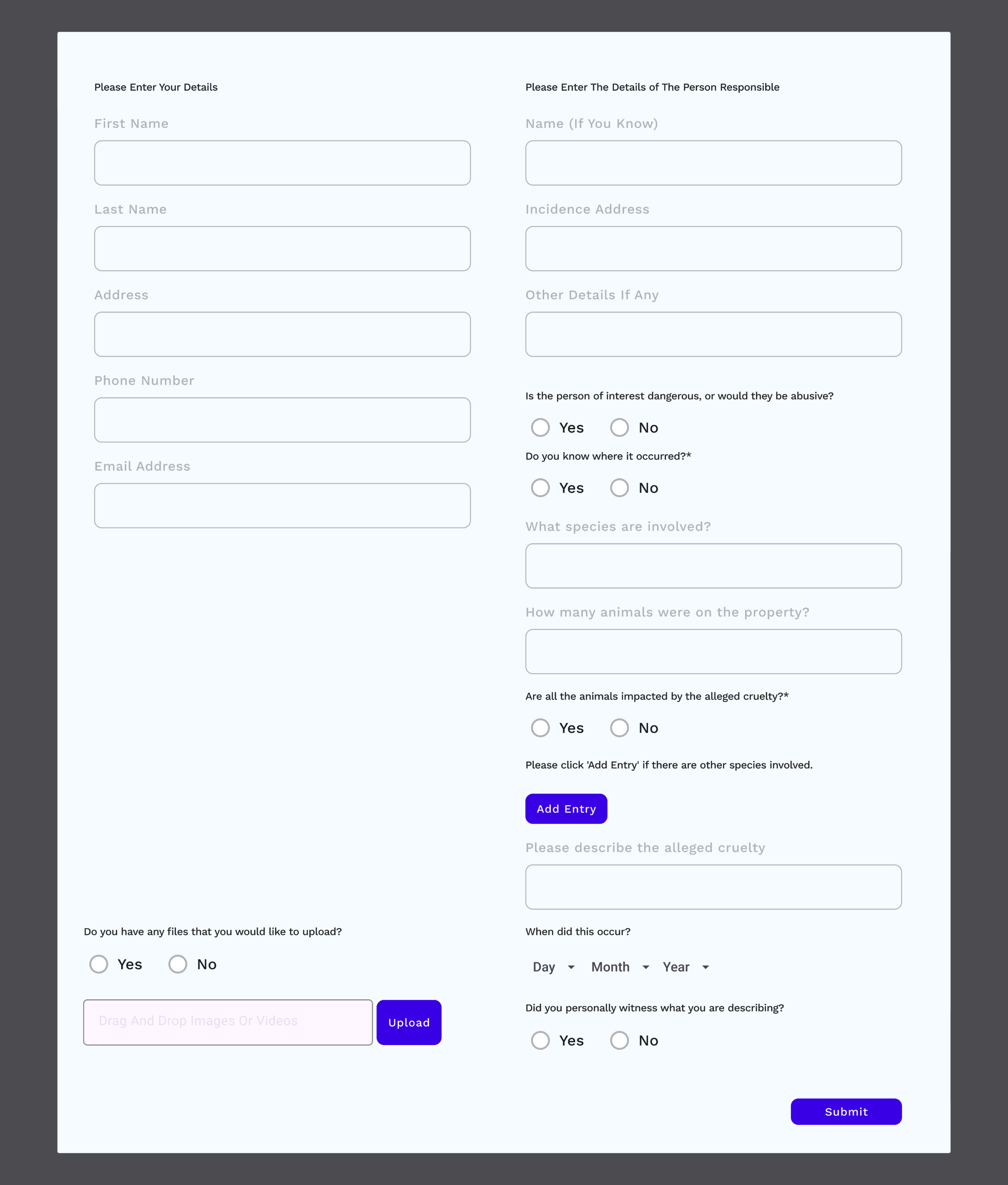 RSPCA User Flow & Sketches